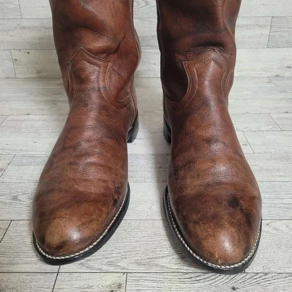 Women’s Justin Brown Marbled Leather Western Rodeo Roper Boots Size 7.5 B - Picture 3 of 9